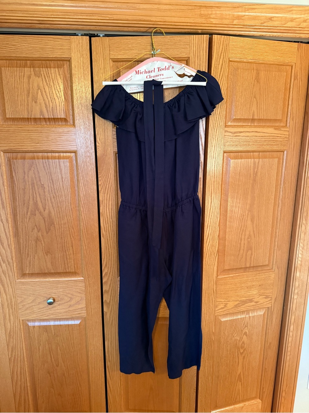 Tommy Bahama Navy Off-Shoulder Ruffle Jumpsuit